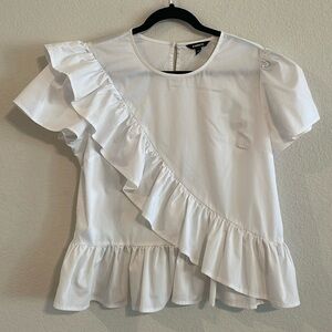 Express Women Tunic Top Large White Stretch Cotton Cottagecore Prairie Bohemian